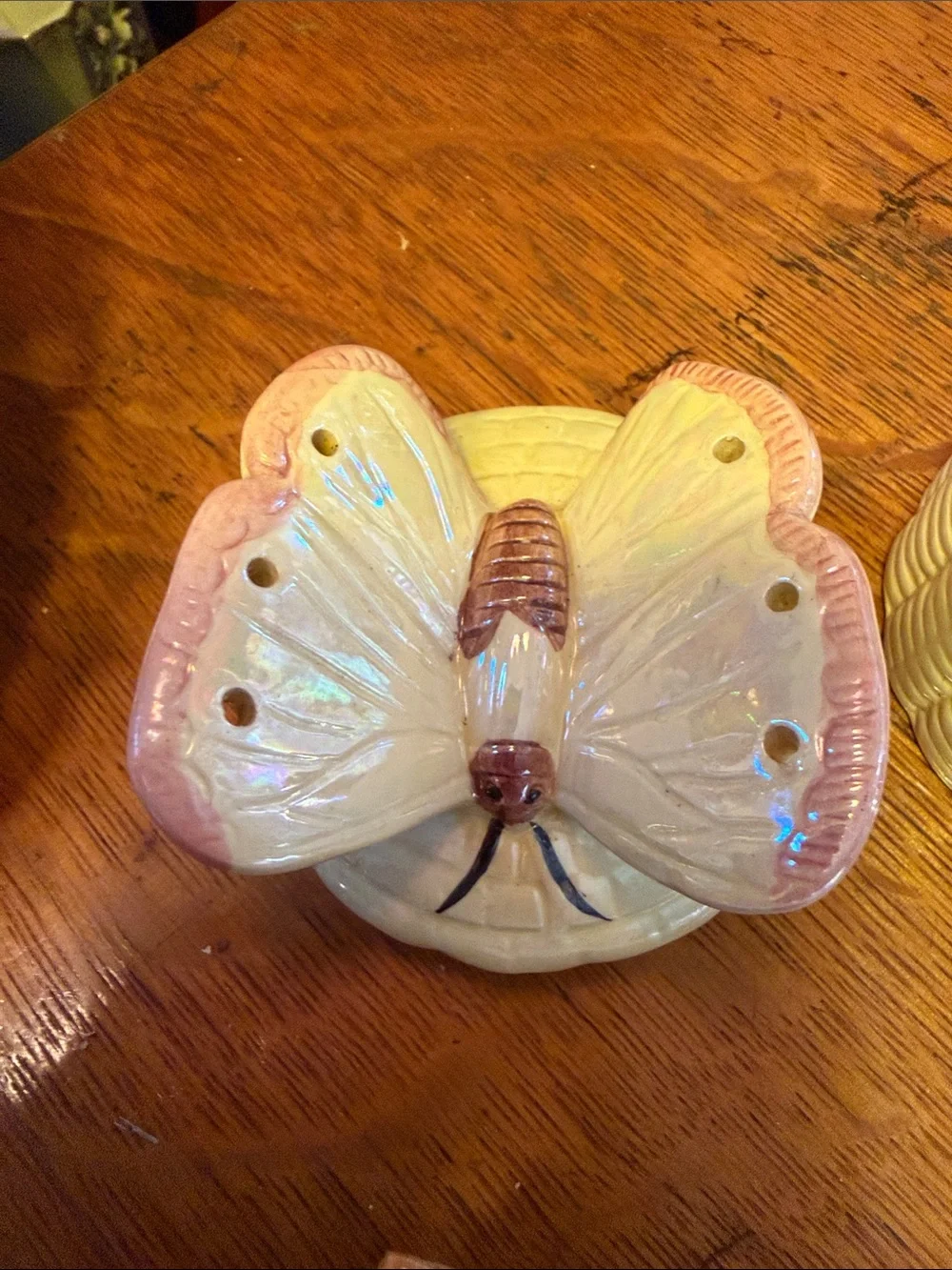 Butterfly Ceramic Jewelry Trinket Box - Cream and Pink